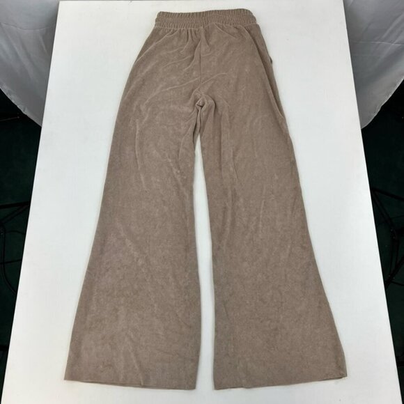 Zenana Wide Leg Comfy Pants Women's S Tan High Rise Drawstring Pockets Velour - Picture 2 of 10